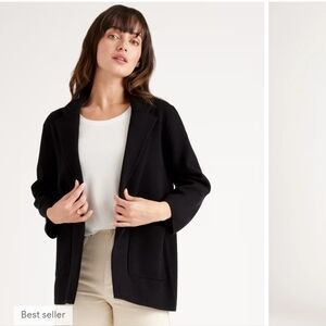 Quince 100% organic cotton knit blazer sweater in black, women's medium